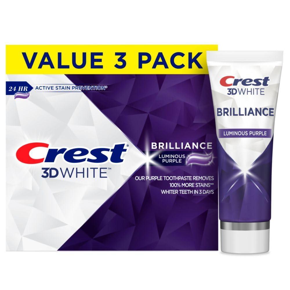 image:imageCrest 3D White Brilliance Luminous Purple Teeth Whitening Toothpaste 46 oz Pack of 3 Anticavity Fluoride Toothpaste Fights 100 More Surface Stains 24 Hour Active Stain PreventionLuminous Purple