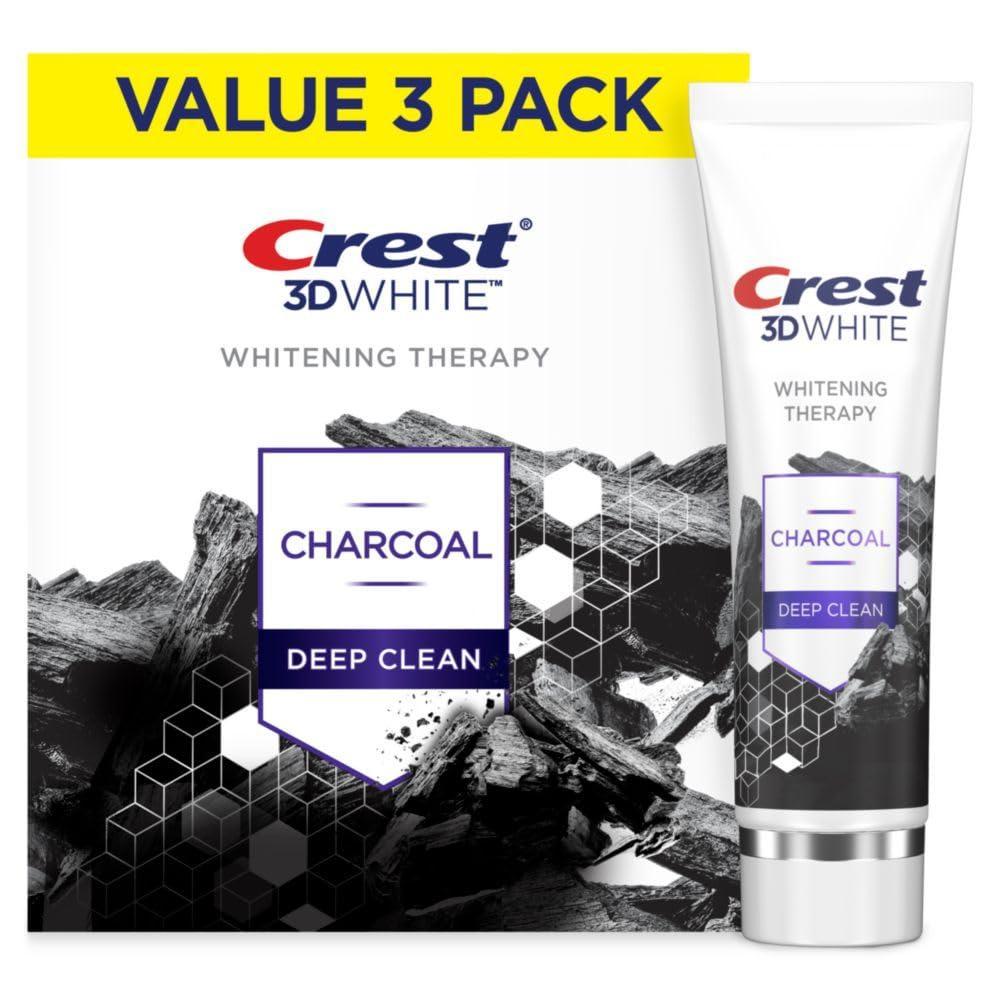 image:imageCrest 3D White Whitening Therapy Charcoal Deep Clean Invigorating Mint Teeth Whitening Toothpaste 46 oz Pack of 3 Anticavity Fluoride Toothpaste Gently Brightens Teeth Strengthens Enamel
