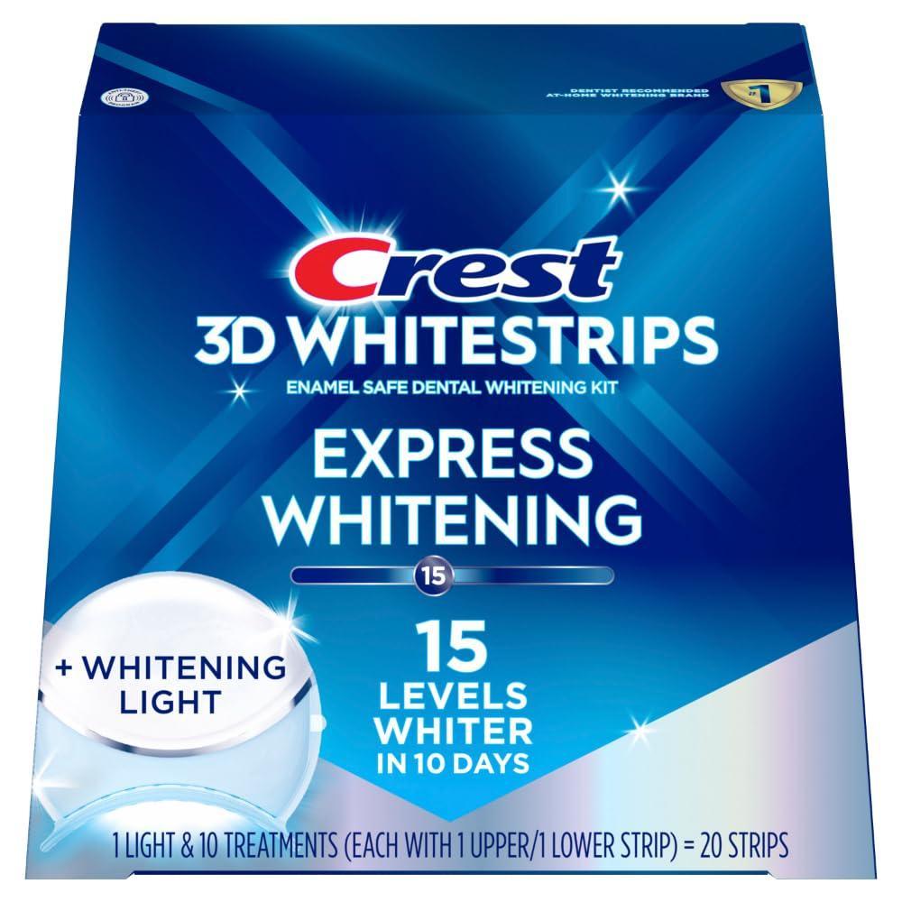 image:imageCrest 3D Whitestrips Express Whitening  LED Light  Teeth Whitening Kit 1 Light  10 Treatments Each with 1 Upper1Lower 20 Strips  Crest 3DWhite Teeth Whitening Strips