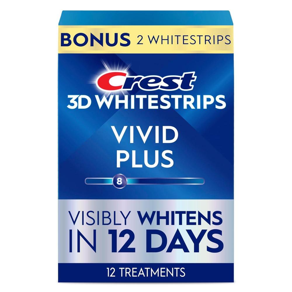image:imageCrest 3D Whitestrips Vivid Plus Teeth Whitening Strip Kit 10 Treatments  2 Bonus Treatments Each with 1 Upper1 Lower Strip 24 Strips 8 Levels Whiter Teeth Whitening Kit