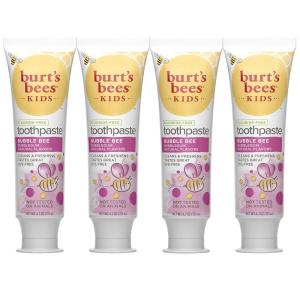 Burt’s Bees Kids Toothpaste, Natural Flavor, Fluoride Free, Bubble Bee, 4.7 oz, Pack of 4(4.7 Ounce (Pack of 4))
