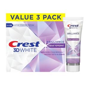 Crest 3D White Brilliance Vibrant Peppermint Teeth Whitening Toothpaste, 4.6 oz Pack of 3, Anticavity Fluoride Toothpaste, 100% More Surface Stain Removal, 24 Hour Active Stain Prevention(4.6 Ounce (Pack of 3))