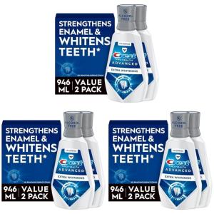 Crest Pro-Health Advanced Mouthwash, Alcohol Free, Extra Whitening, Energizing Mint Flavor, 2x946mL (32 fl oz)(31.99 Fl Oz (Pack of 6))