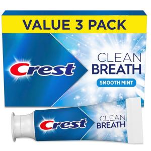 Crest Toothpaste Clean Breath Smooth Mint 3.3oz Pack of 3 – Neutralizes Bad Breath, Antibacterial Protection, Fights Cavities, Freshens Breath, Gently Whitens(Mint)